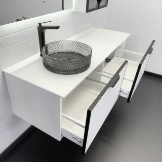  Тумба-умывальник для ванной Comforty Онега-140 белый матовый с белой столешницей с раковиной Comforty 21004	