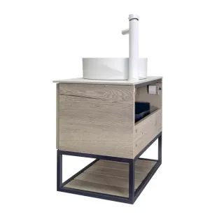  Тумба-умывальник Comforty Порто-60 дуб дымчатый с белой столешницей c раковиной Comforty 9111	00-00011397