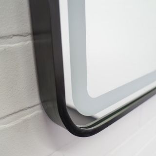 Зеркало Comforty в черной алюминиевой раме 80 см для ванной комнаты Ситара-80, LED-подсветка, бесконтактный сенсор, антизапотевание