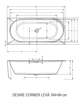 Акриловая ванна Riho Desire Corner Glossy Sparkle System LED Fall B088010005 L 184x84см с аэромассажем и подсветкой заполнение через перелив белый