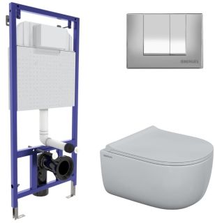 Комплект Berges 4в1 047243: инсталляция NOVUM525 кнопка S3 хром глянец унитаз EGO Rimless сиденье Toma Slim SO