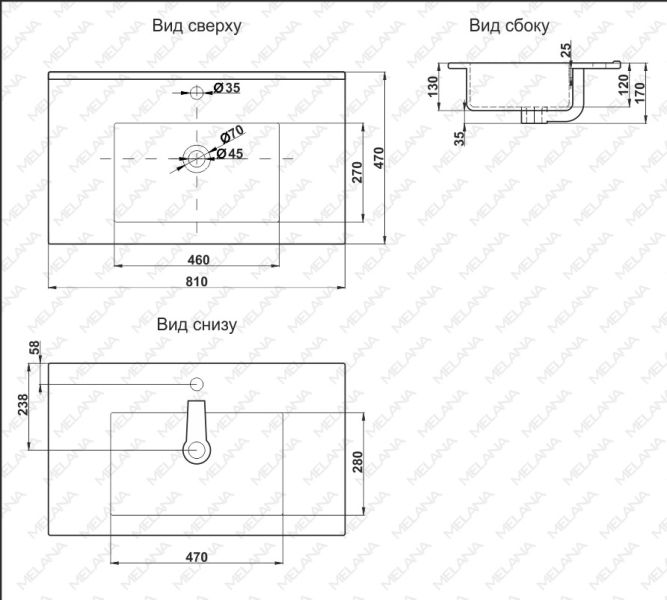 Раковина Melana 9080E-805 81см белый