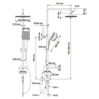 Душевая стойка Swedbe Hermes 5115B с термостатическим смесителем для ванны чёрный