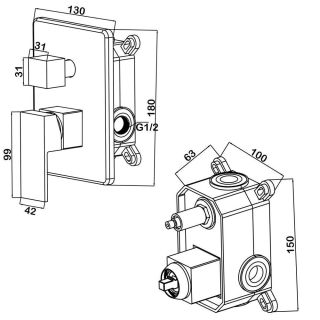 Встраиваемый смеситель Swedbe Platta 5519 подключение на два выхода хром