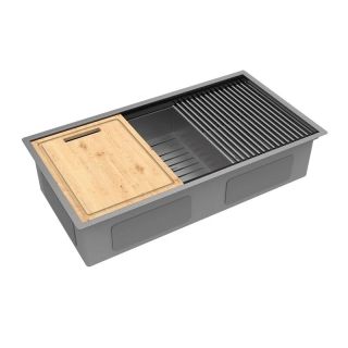 Кухонная мойка Lemark Tabaga 820 9936135 в комплекте с разделочной доской ролл-матом и коландером графит