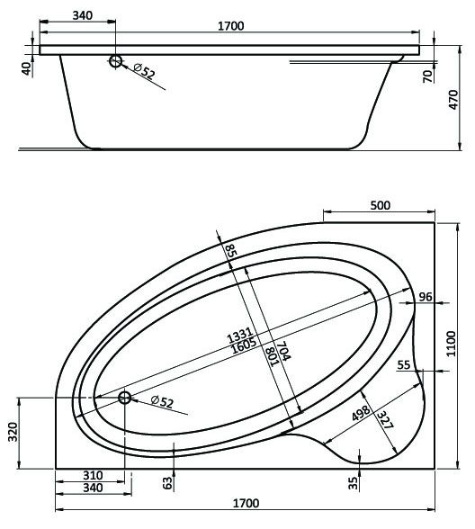 Santek Эдера 170х110 L асимметричная белая 1WH111995