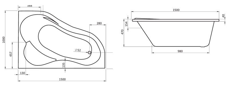 Santek Ибица 150х100 R асимметричная белая 1WH112035