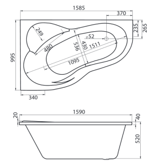 Santek Ибица XL 160х100 L асимметричная белая 1WH112036