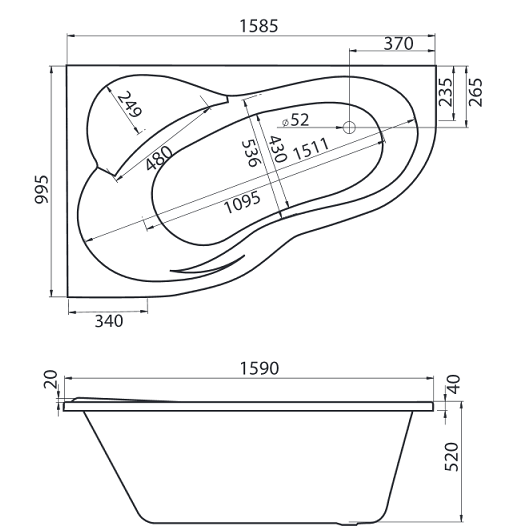 Santek Ибица XL 160х100 R асимметричная белая 1WH112037
