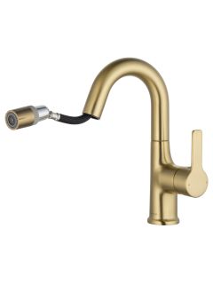 Смеситель для раковины Wonzon & Woghand WW-FE01L212-BG с выдвижным изливом брашированное золото