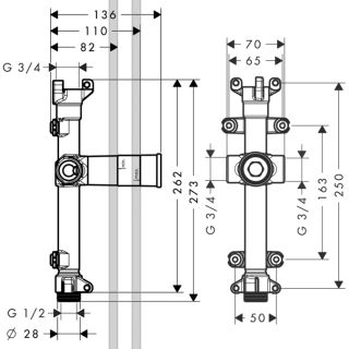 Скрытая часть излива с ливневым потоком, ¾" Hansgrohe 10941180