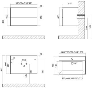 Подвесная тумба под раковину Art&Max Verona Push 90см венециано AM-Verona-Push-900-2C-SO-Ven