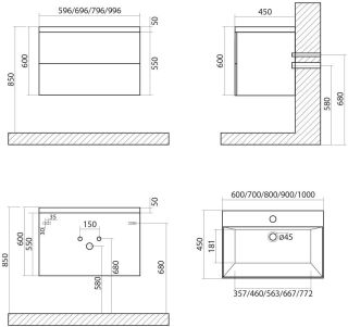Подвесная тумба под раковину Art&Max Verona Push 80см камень светлый AM-Verona-Push-800-2C-SO-St