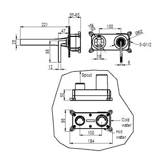 Смеситель для раковины Boheme  Duo из стены 2х-позиционный BLACK черный