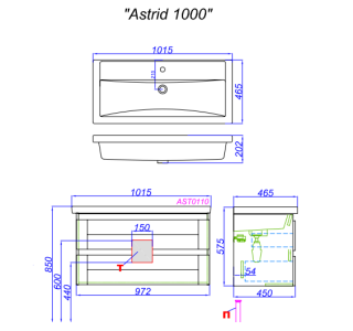 Подвесная тумба под раковину Aqwella Astrid AST0110DD 100см дуб давос