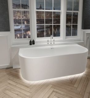 Акриловая ванна с подсветкой Riho Desire Back2Wall Glossy LED B089012005 180х84см светодиоды под ванной заполнение через перелив белый