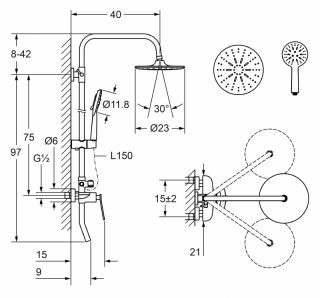Душевая стойка Laguraty 17057 с изливом чёрный матовый