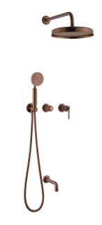 Смеситель встроенный Boheme + верхний + ручной душ + излив, ETERNA COPPER BRUSHED брашированная медь