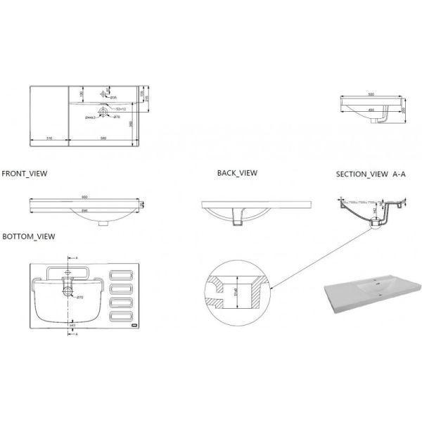 Раковина Aquanet Side 347436 правая 90 см белый