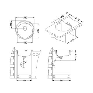 Кухонная мойка Alveus 1078583 Form Monarch 30 Anthracite-90 Fi 51x51