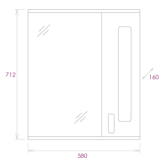 Шкаф-зеркало с подсветкой Onika Кристалл 205818 правый 58см белый