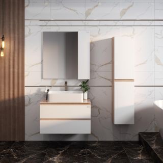 Шкаф-зеркало Onika Алеста 208095 правый 80см белый/камень светлый