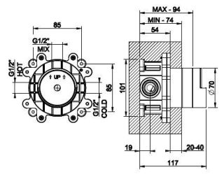 Скрытая часть смесителя для раковины Gessi 46112.031