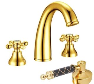 Смеситель для раковины Boheme на 3 отверстия TRADIZIONALE ORO с ручками Murano черное_Комплект золото