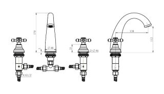 Смеситель для раковины Boheme на 3 отверстия ROYAL, золото
