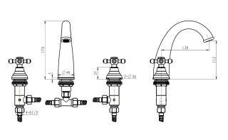 Смеситель для раковины Boheme на 3 отверстия ROYAL CRYSTAL BLACK, Комплект золото
