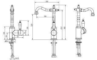 Смеситель для раковины Boheme высокий  MEDICI Ripresa + черная керамика_Комплект бронза