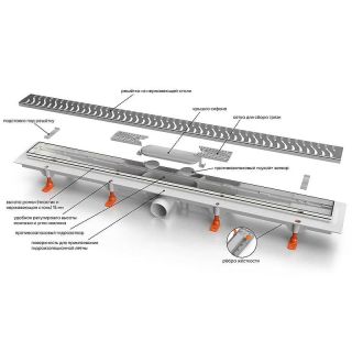 Душевой лоток Veconi Klasik N 750 V750KN с решеткой Хром глянцевый под плитку