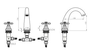 Смеситель для раковины Boheme на 3 отв. ROYAL CRYSTAL black _Комплект бронза