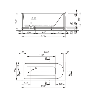Veedi Ванна акриловая Mira 170х75 с каркасом