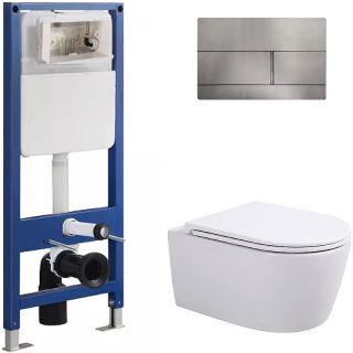 Сет Sintesi SIN-CCI-SMP-101,SIN-FB-DSS-507,SIN-TS-DNT-191: инсталляция кнопка смыва нержавеющая сталь унитаз Dante белый крышка-сиденье белая