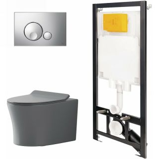 Комплект унитаза с инсталляцией Point Вега 886914GBOO+PN41711GM с сиденьем Микролифт