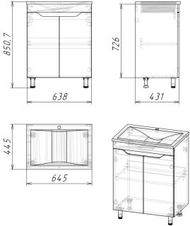 Тумба под раковину Stella Polar Абигель 65см серый/цемент SP-00001079