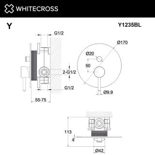 Смеситель скрытого монтажа на 2 потребителя WHITECROSS Y Y1235CR хром