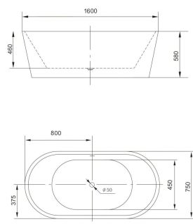 Акриловая ванна Art&Max 160x75см белый AM-203-1600-750