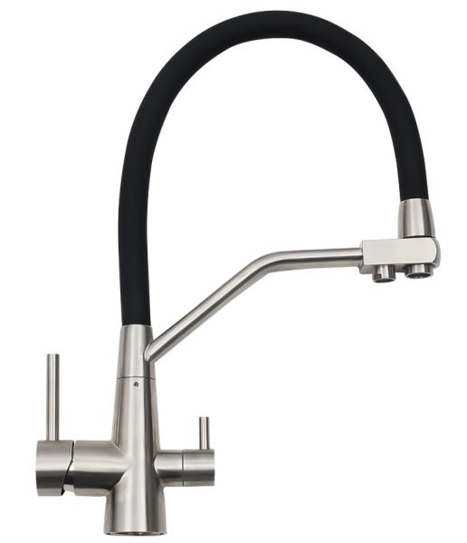 Смеситель для кухни Melana Uniqui MLN-610701 с гибким изливом и фильтром питьевой воды чёрный/сатин