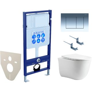 Комплект унитаза с инсталляцией Aquatek Set Aquatek Классик cm-010 4в1 с сиденьем Микролифт и клавишей смыва Хром глянцевый