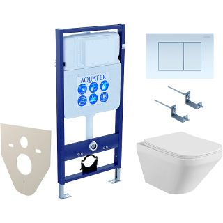 Комплект унитаза с инсталляцией Aquatek SET AQUATEK ПОЛАРИС-025 4в1 с сиденьем Микролифт и клавишей смыва белой