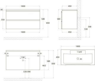 Подвесная тумба под раковину Art&Max Bianchi 100см серый матовый AM-Bianchi-1000-2C-SO-GM