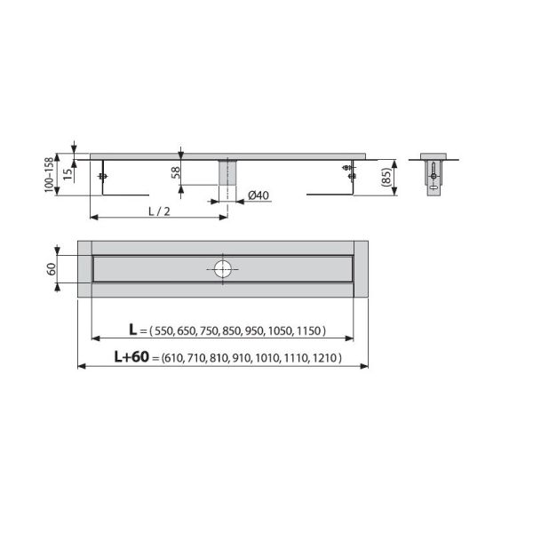 Душевой лоток AlcaPlast с порогами для перфорированной решетки без гидрозатвора 85см хром APZ2001-850