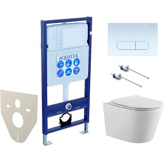 Комплект унитаза с инсталляцией Aquatek Set Aquatek Вега-1905-013 KK-1 с сиденьем Микролифт и Белой клавишей смыва