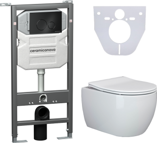 Комплект с инсталляцией Ceramica Nova CN3001_1001B_1000 унитаз Play CN3001 крышка-сиденье с микролифтом и инсталляция Envision CN1001B с чёрной матовой кнопкой смыва Round