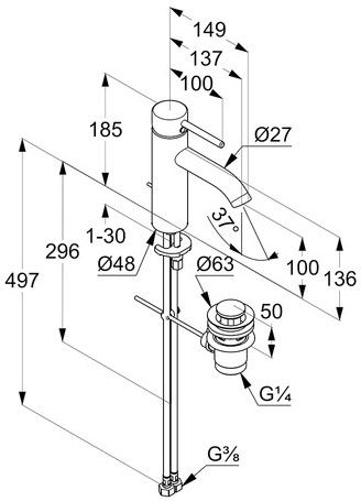 Смеситель для раковины Kludi Bozz хром 382800576