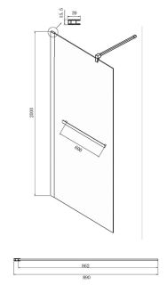 Душевая перегородка Ambassador Walk-in 15031236 90см чёрный/прозрачное