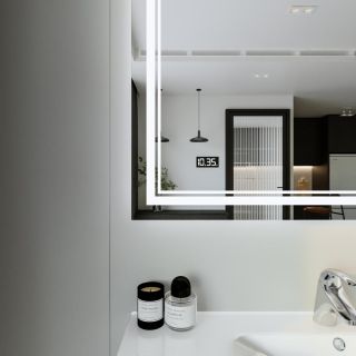 Зеркало с подсветкой Бриклаер Эстель-2 4627125414312 с часами 100 см на взмах руки