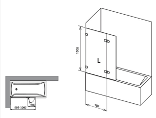 Шторка на ванну Ravak Briliant BVS2-100 L 7ULA0A00Z1 Transparent профиль хром левый